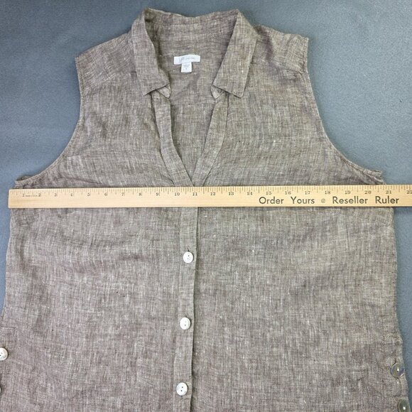 J Jill Love Linen Shirt Womens Medium Brown Sleeveless Button Front Tunic Top - Picture 7 of 10